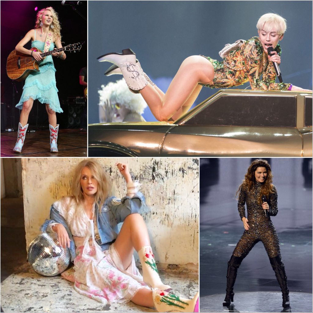 Cowboy boot music style from Taylor Swift, Miley Cyrus, Kylie Minogue and Shania Twain