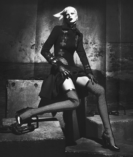 Elza Luijendijk in Versace Mesh Thigh High Boots.
